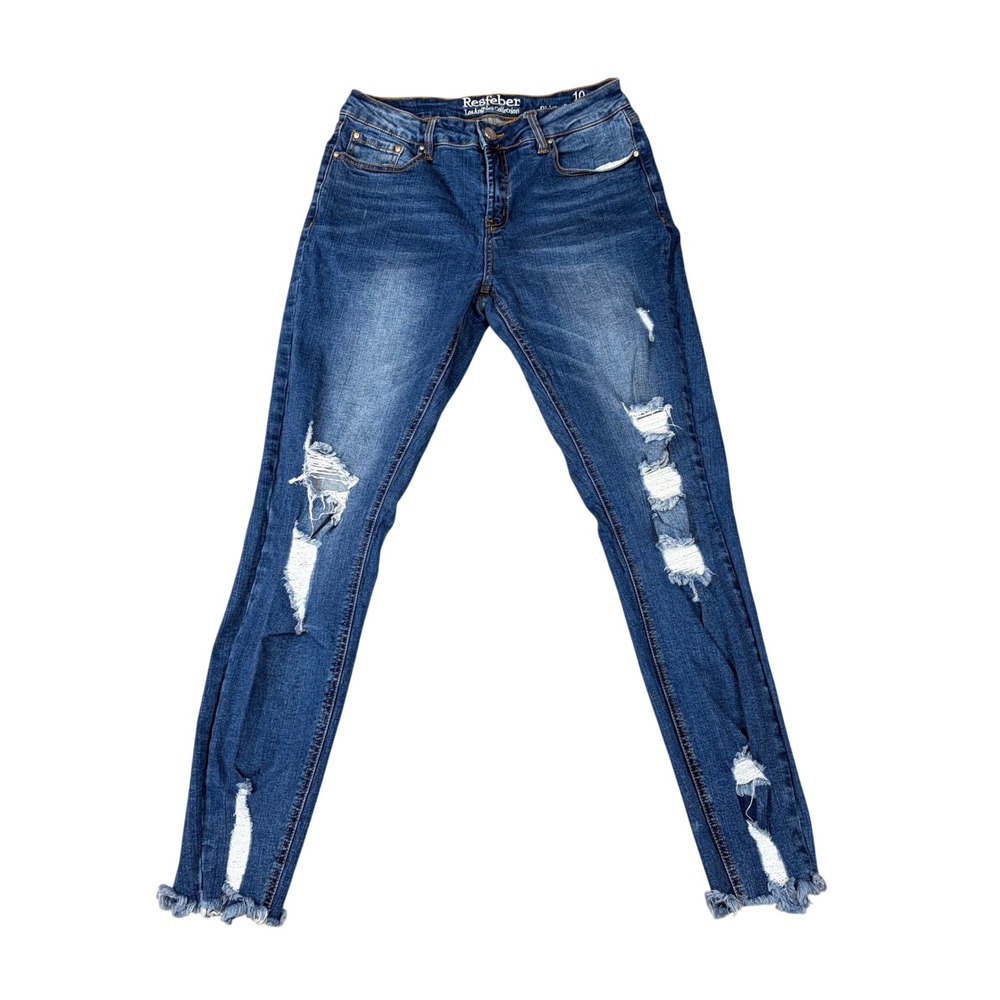 Resfeber Skinny Boyfriend Jeans Womens 10 Blue Distressed Frayed Hem Distruction